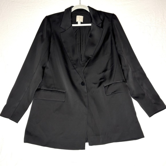 Joie Black Satin Blazer Jacket Single Button Lapel Collar Womens Size 6 - Picture 2 of 7